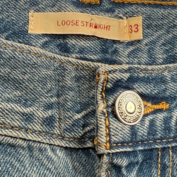 Levis Premium Big E Premium Jeans 33 x 30 Womens Blue NWT Loose Straight Denim - Picture 6 of 16